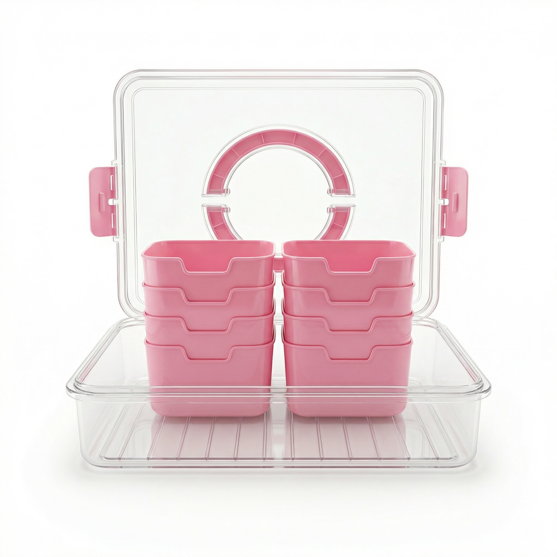Sensorie Portable Rectangular Tray with clear, durable exterior and light blue internal sorting containers, designed for mess-free sensory play organization.