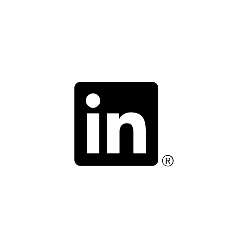 Logo LinkedIn : un « in » blanc et un point sur un fond carré noir avec le symbole d’une marque déposée.