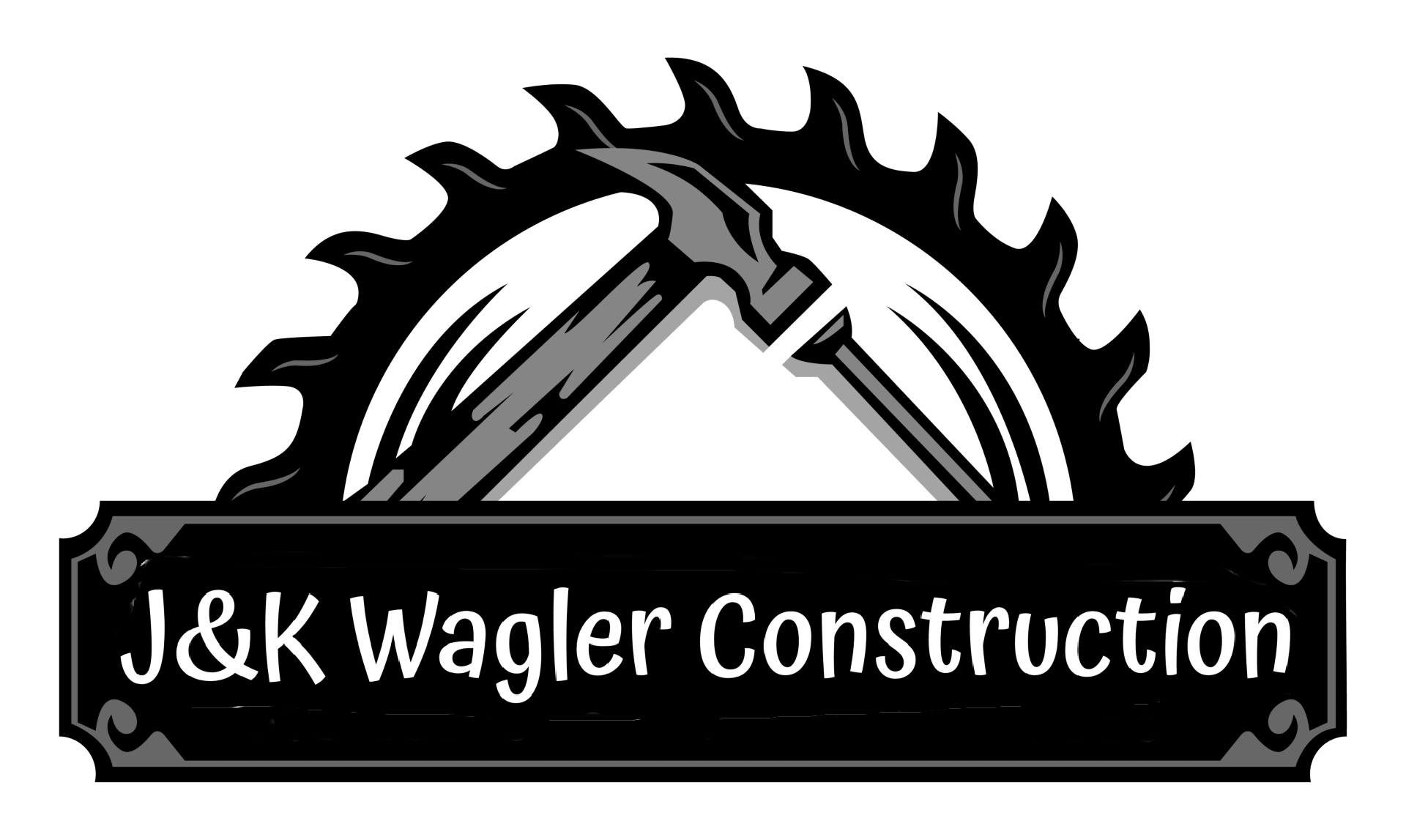 J&K Wagler Construction logo with a circular saw blade and crossed tools over a black signboard