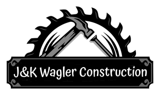 J&K Wagler Construction logo with a circular saw blade and crossed tools over a black signboard