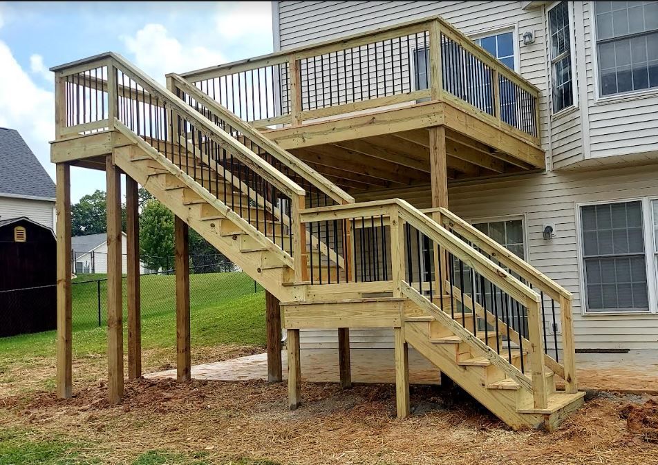 Refurbished wooden deck with staircase