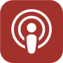 Podcast icon: White microphone inside concentric circles on a red square.