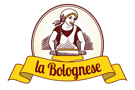 Logo con una donna che cucina in cerchio sopra un nastro giallo con la scritta 