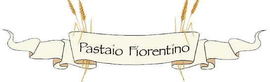 Logo a banner in stile vintage con la scritta "Pastaio Fiorentino", spighe di grano e dettagli a nastro.