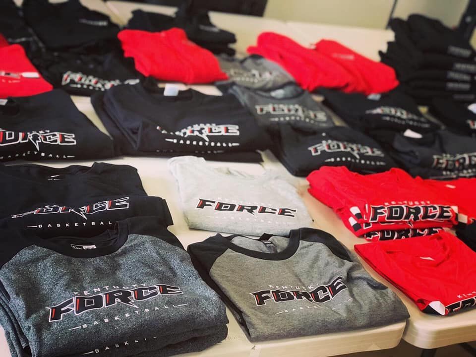 A bunch of shirts with the word force on them