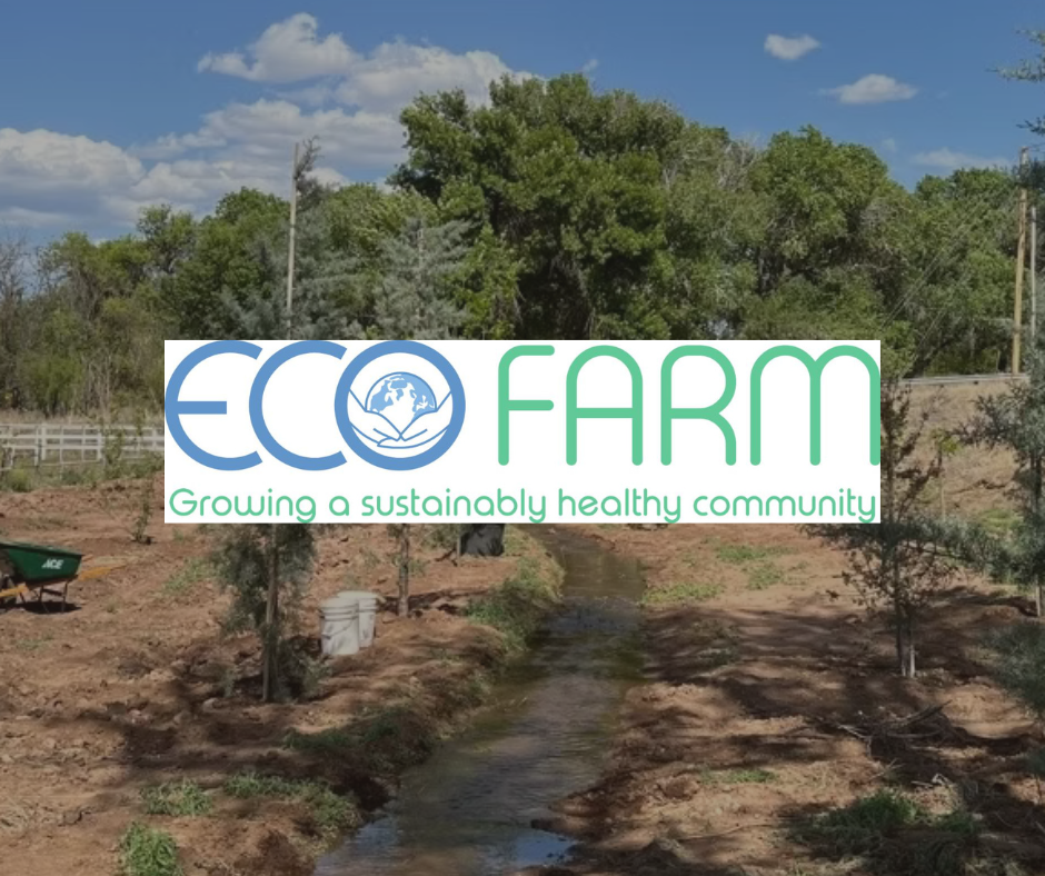 A logo for eco farm growing a sustainably healthy community