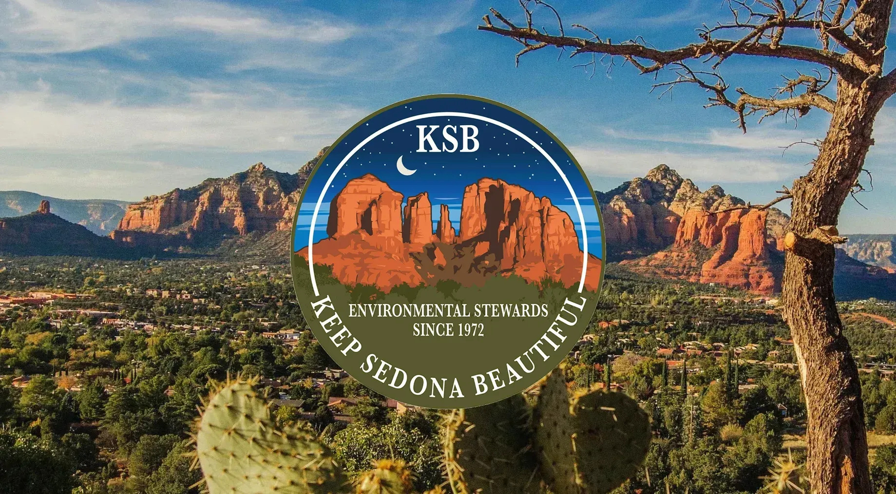 A sign that says ksb 50th anniversary keep sedona beautiful