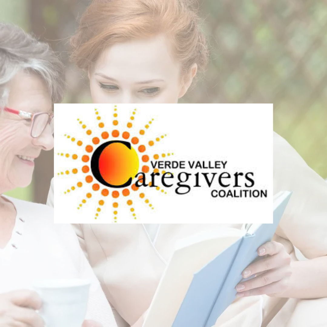A green valley caregivers coalition logo with a woman reading a book
