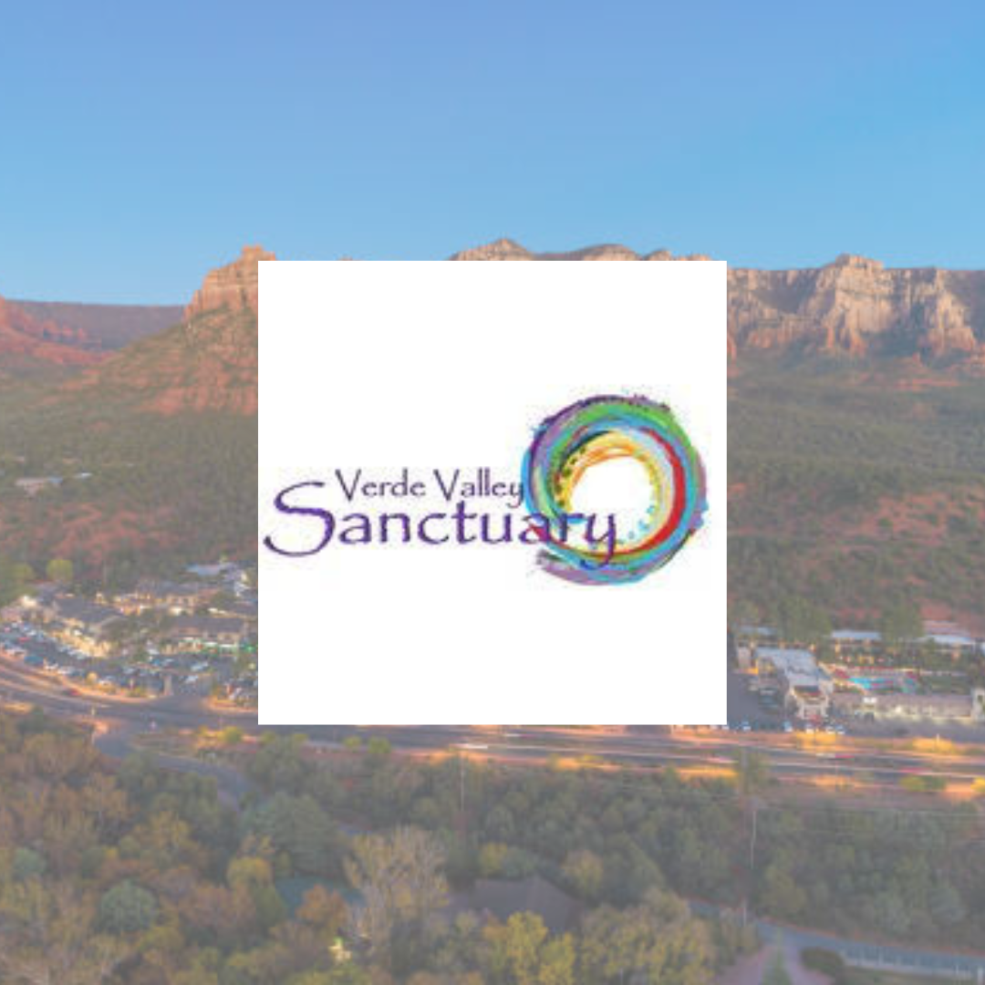 A logo for the verde valley sanctuary with a mountain in the background