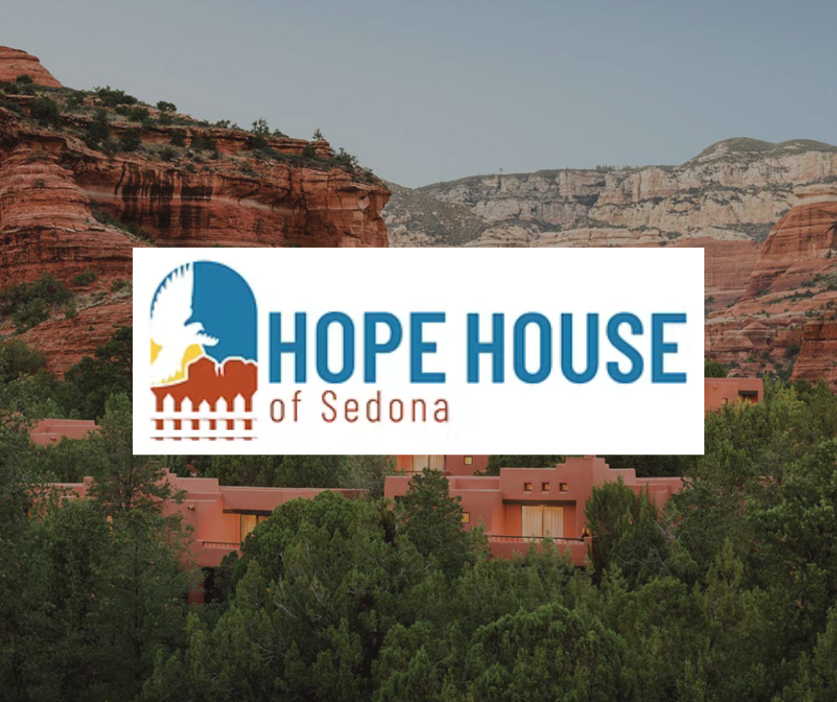 A hope house of sedona logo with a mountain in the background
