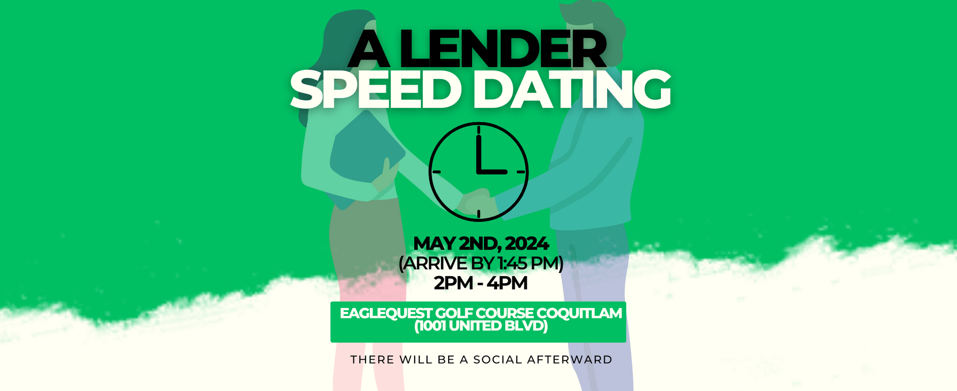 A poster for a lender speed dating event on may 3rd
