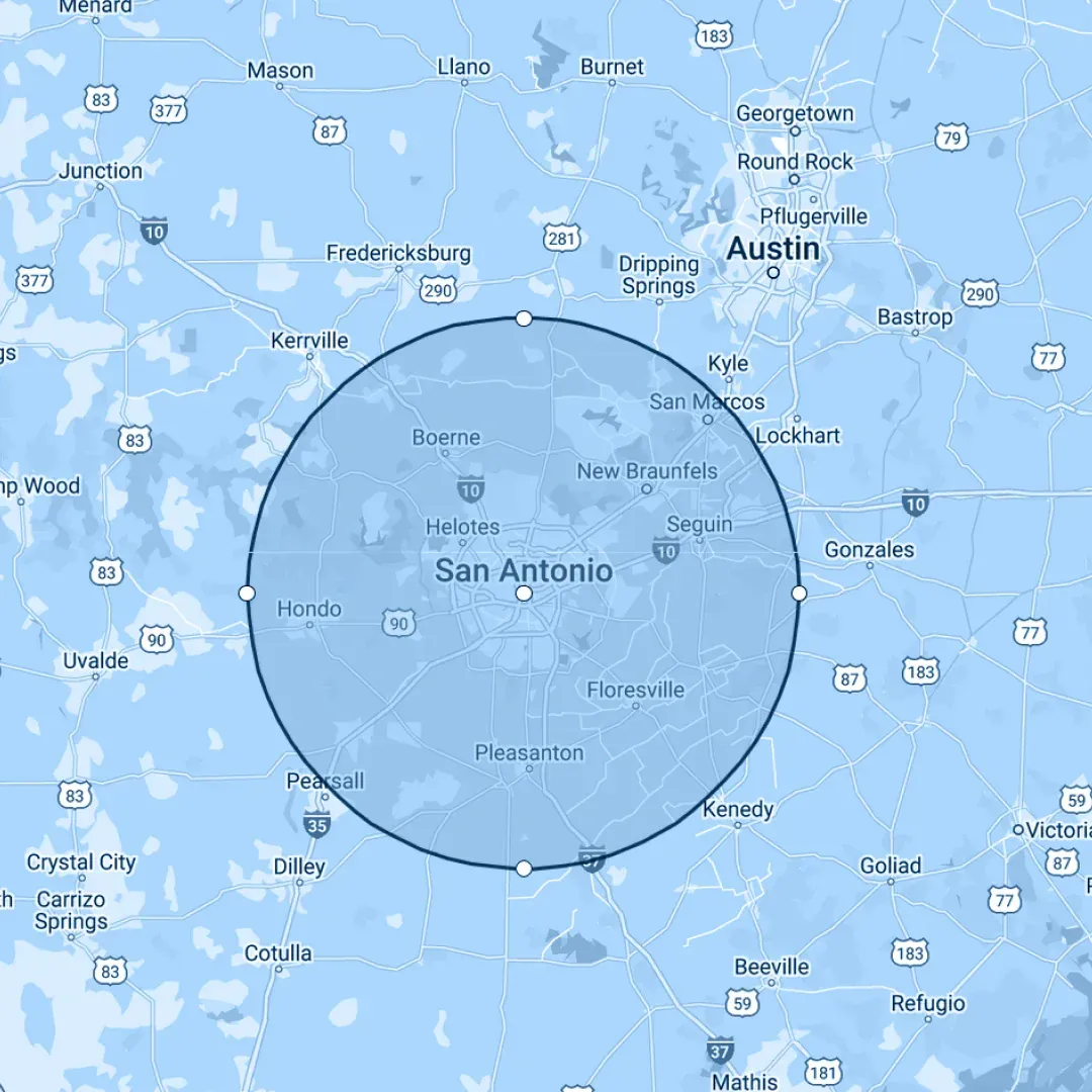 A map of san antonio texas with a circle around it