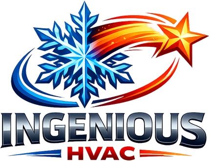 Logo for Ingenious HVAC, featuring a stylized blue snowflake transitioning into a fiery orange shooting star.