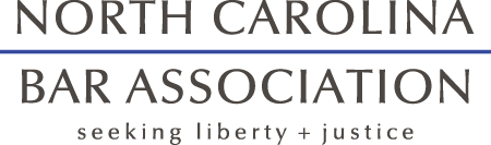 North Carolina Bar Association logo: text on a blue line with the tagline North Carolina Bar Association logo: text on a blue line with the tagline