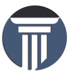 Blue circle with a white pillar icon, topped with a black bar; a shadow effect is applied. Blue circle with a white pillar icon, topped with a black bar; a shadow effect is applied.