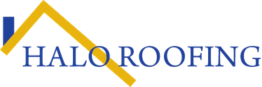 Logo for Halo Roofing: a blue and gold house shape above blue text.