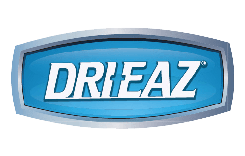A blue and silver logo for drieaz on a white background.