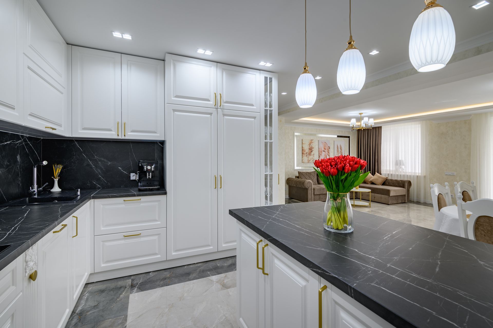 Kitchen backsplash, lighting, and countertop upgrade completed by VA Creative Renovations in Leesburg, VA