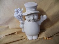 plain snowman waving with broom and birds