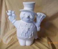 snowman with broom and 2 birds
