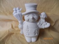 snowman with broom and puppy