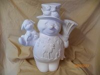 snowman with puppy and broom