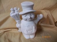 snowman waving with broom and birds