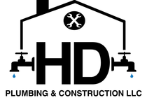 Logo: black house outline with "HD" and faucets, crossed wrenches icon. Text: Plumbing & Construction LLC.