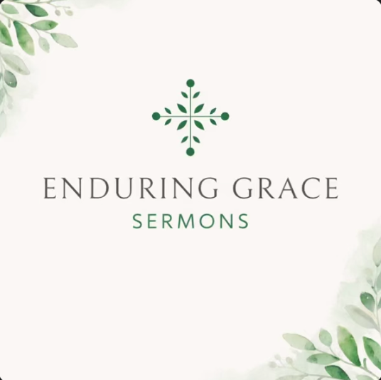 Enduring Grace Sermons logo on a cream background with green leaf accents and a cross icon