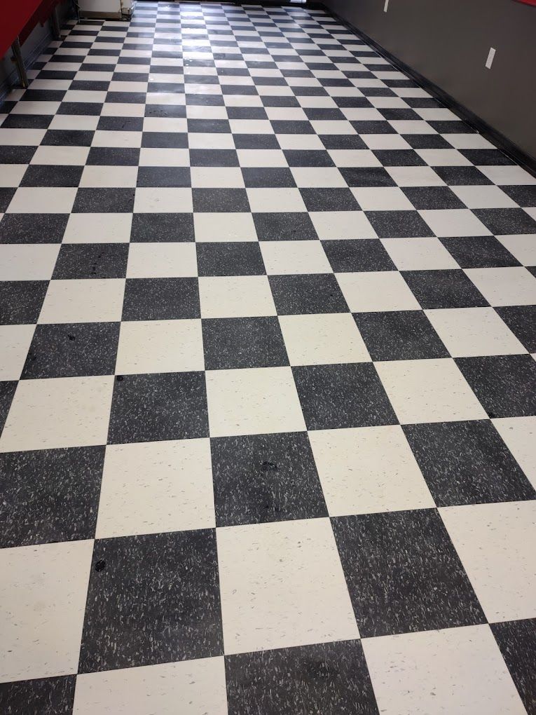 A black and white checkered floor in a room