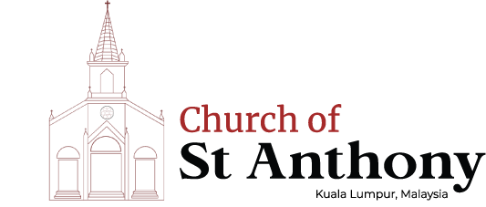 Logo of the Church of St. Anthony, Kuala Lumpur, Malaysia, with a church outline and maroon text.