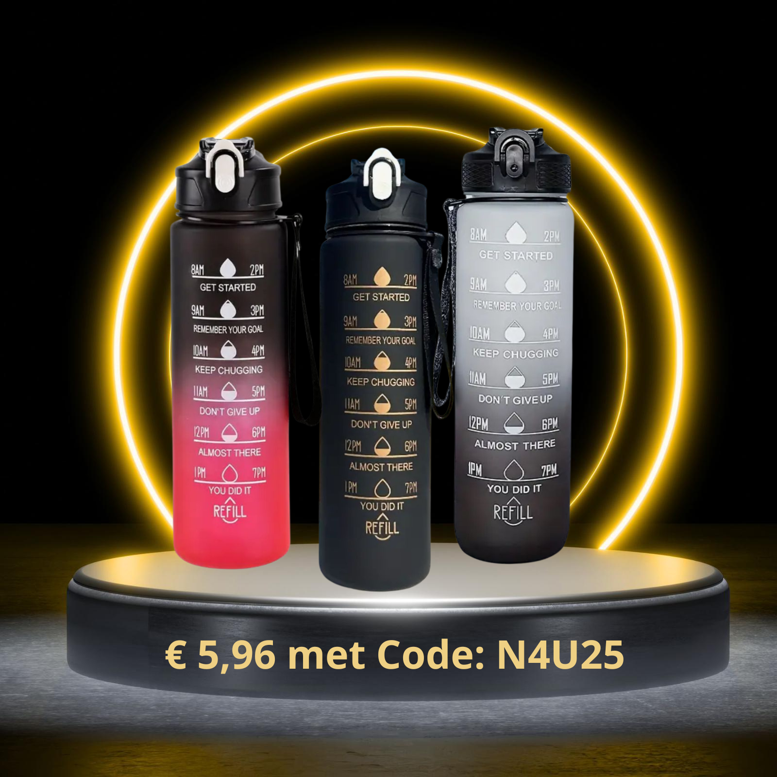 Motivatie Drinkfles met rietje (diverse kleuren)