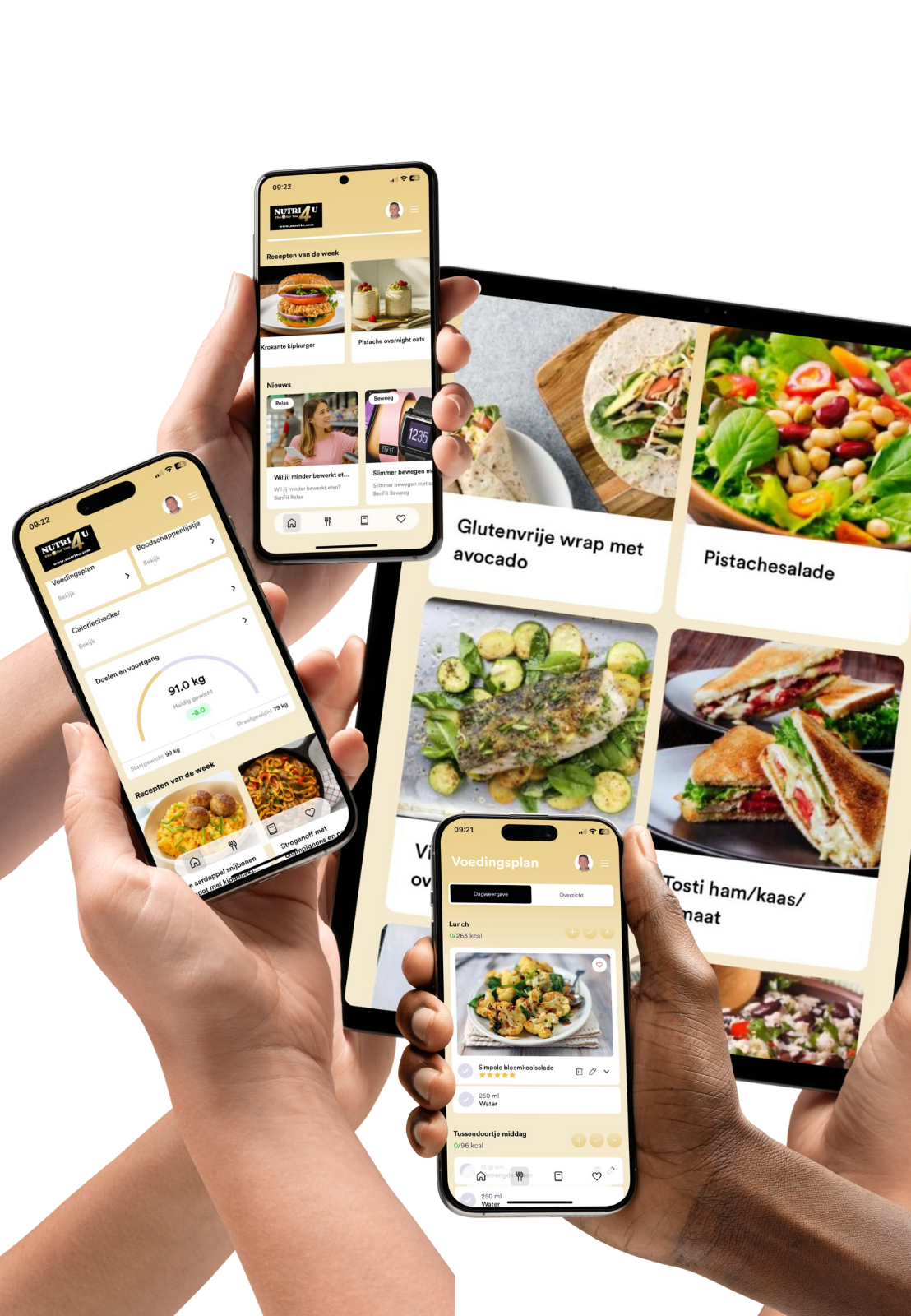 Afbeelding van hand die Nutri 4U Voedingsapp 4U gebruikt op smartphone