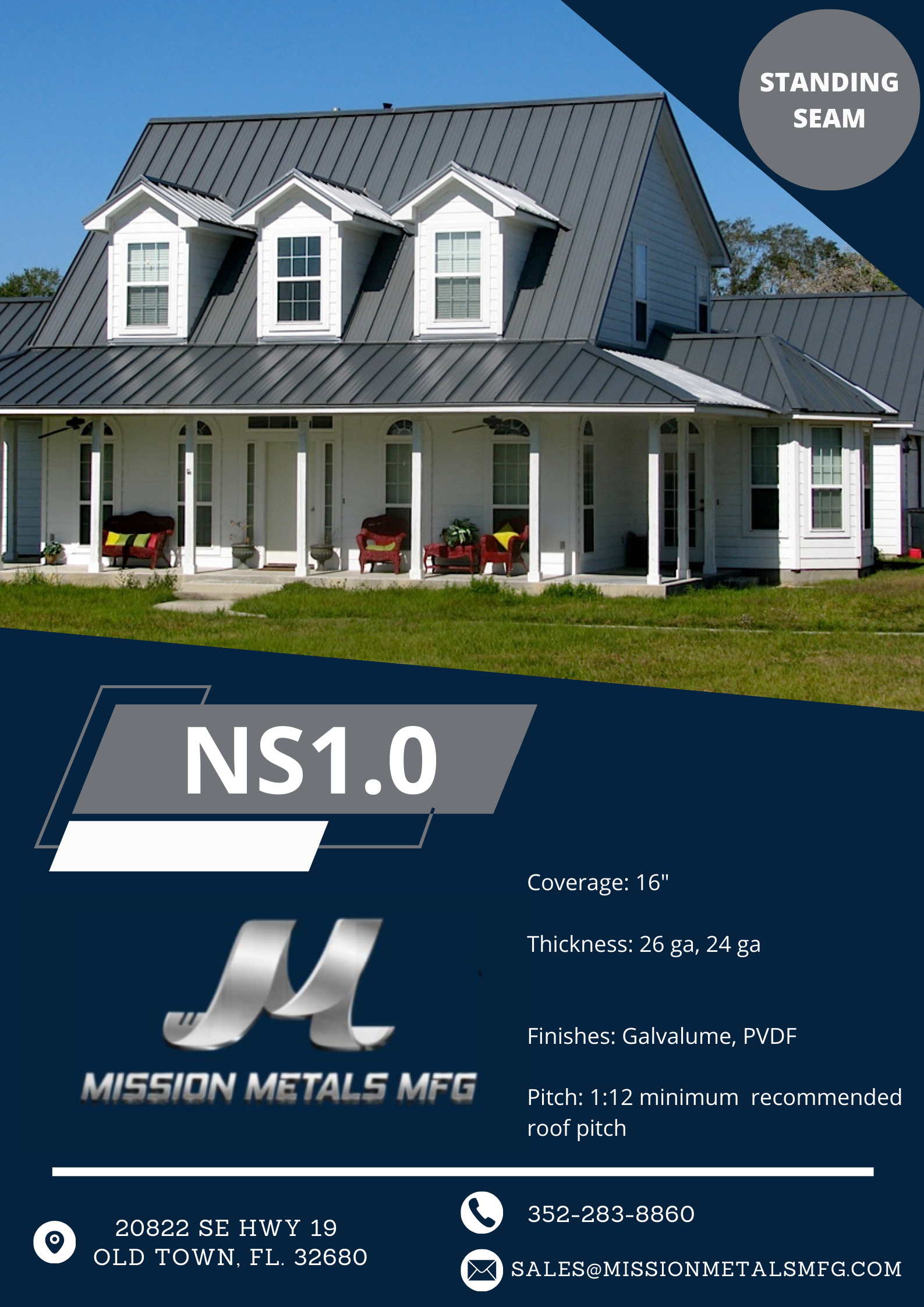 A flyer for mission metals mpg shows a house with a black roof