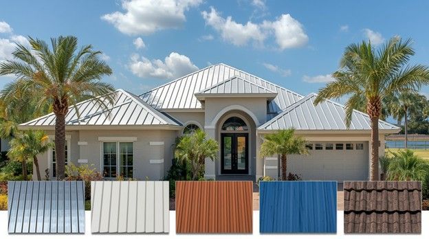 Close-up view of standing seam metal roof panels on a home exterior.