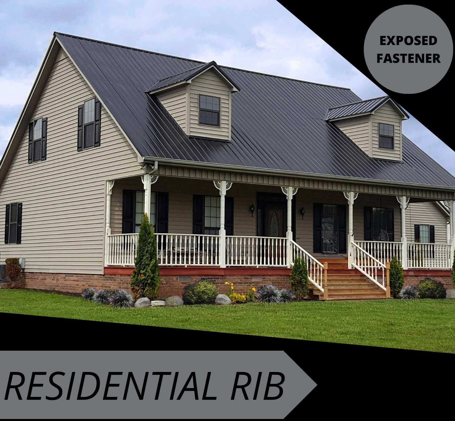 A large house with a black roof and a large porch