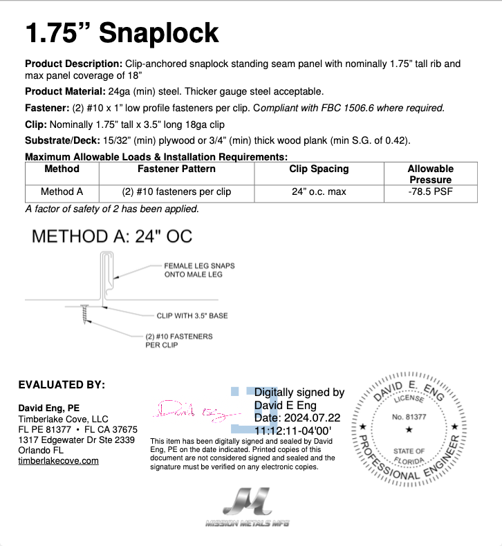A sheet of paper with a diagram of a snaplock and a stamp on it.