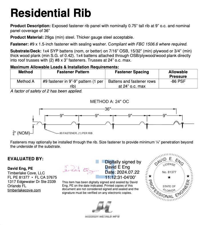 A sheet of paper with a picture of a residential rib on it.