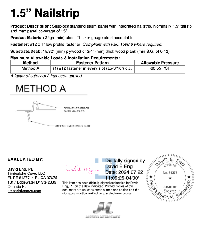 A sheet of paper with a picture of a nailstrip and a stamp on it.