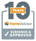 10 Years HomeAdvisor screened and approved badge with checkmark