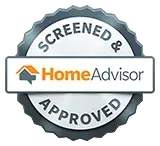 HomeAdvisor screened and approved badge in gray and orange with house logo
