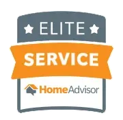 HomeAdvisor Elite Service badge with gray, orange, and white banner text and star icons