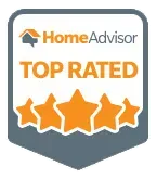 HomeAdvisor Top Rated badge with orange stars and gray shield border