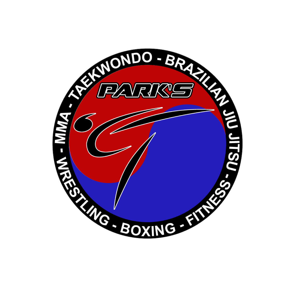 A logo for Park's Martial Arts, taekwondo brazilian jiu jitsu parks