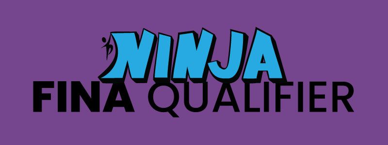 Ninja FINA Qualifier logo in blue, black, and white on a purple background