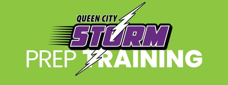 Queen City Storm logo on blue background with “Summer Prep Training” and “Hip Hop” text