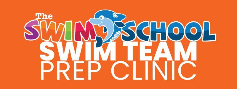Logo for The Swim School with text and a dolphin on a blue background.