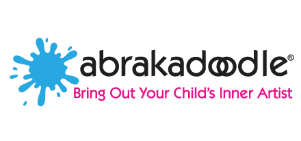 Logo for Abrakadoodle: blue splatter with 