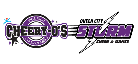 Cheery-O's cheerleading logo: Purple and black text, 