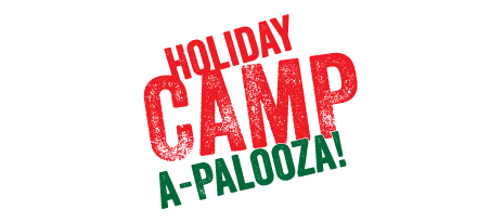 Holiday Camp A-Palooza! festive red and green text on white background